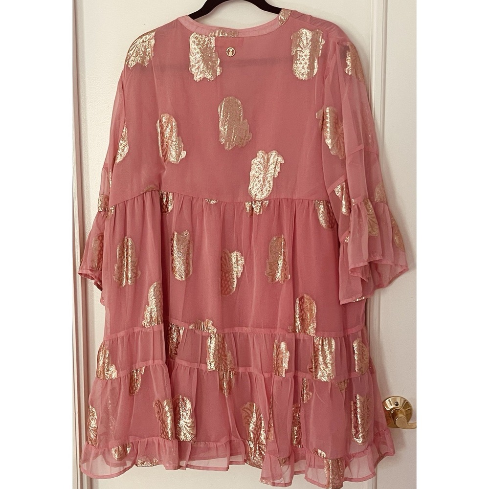 Simply Southern Turtle Rose Gold Sequin‎ Metallic Chiffon Baby Doll Dress XL - Picture 2 of 10